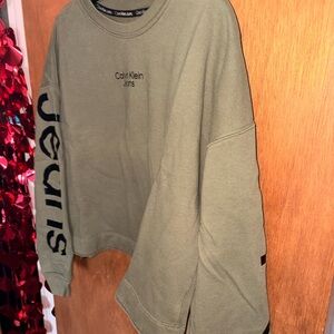 Calvin Klein Olive Green Sweatshirt with Black Lettering